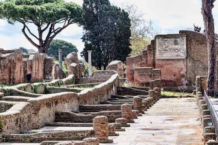 Archaeological Roman empire street view in Ancient Ostia  - Rome - Italyの写真素材