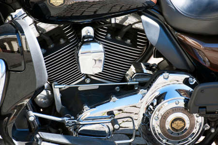 Turin, Italy - March 02, 2014: Close Up view of wonderful engine of Harley Davidson mythical road...