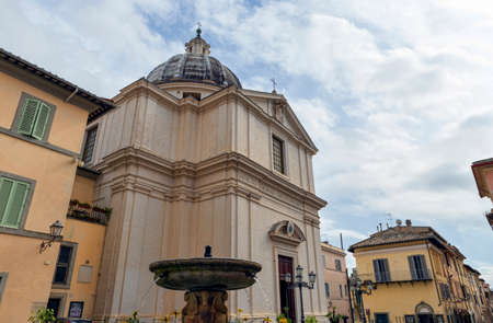 Low angle view of Church of San Tommaso da Villanova designed by Gian Lorenzo Bernini in 1658 located in Castel Gandolfo downtown a famous tourist destination in Roman Castles regional parkのeditorial素材