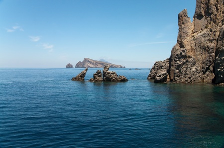 cliffs in the middle of the sea, Aeolian Islands, Sicilyの写真素材