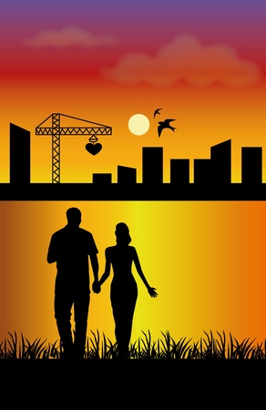 building love over a sunsetのイラスト素材