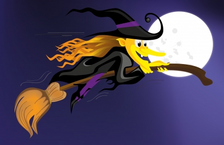 witch flying over a dark blue skyのイラスト素材
