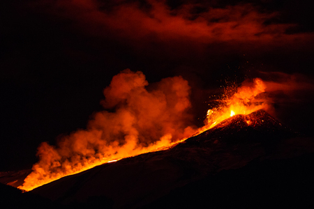 Eruption of Mount Etna in Sicily, Italyの写真素材