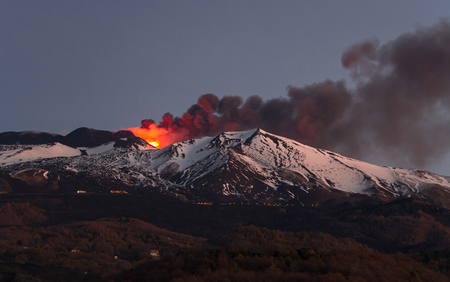 Eruption of Mount Etna in Sicily, Italyの写真素材