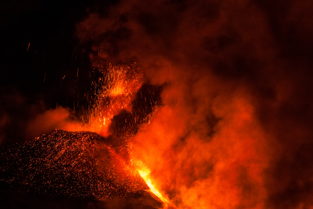 Eruption and lava flow in Italyの写真素材