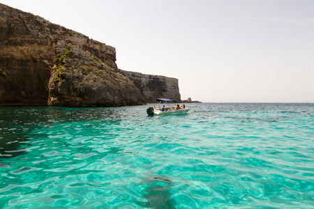 Crystal clear lagoon on Comino Island, Malta, Mediterraneanのeditorial素材