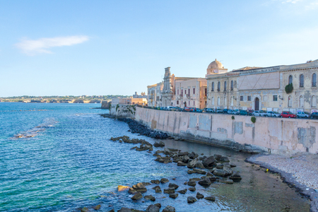 Coast of Ortigia island at city of Syracuse, Sicily, Italyの写真素材