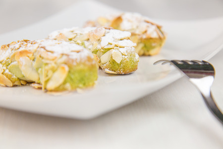 Isolated Sicilian pastry on white rectangular dish