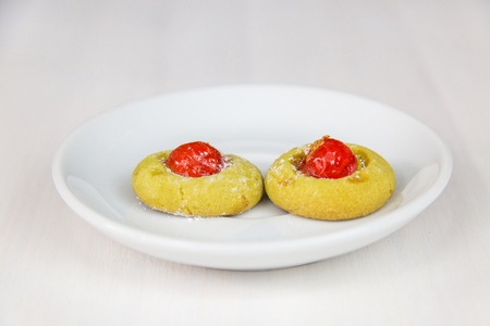 Isolated Sicilian pastry on white circular dishの写真素材