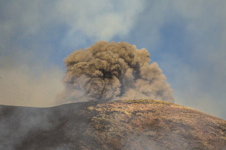 Eruption Of Etna Volcano February 2017 In Sicilyの写真素材