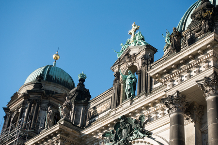 The Berlin Cathedral is called Berliner Dom. Beautiful old building in the style of neoclassicism and baroque with cross and sculptures.の写真素材