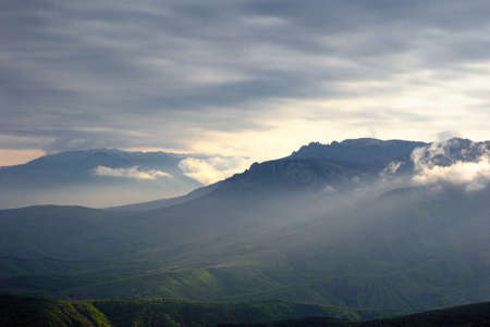Sunset view of the Southern Demerdji and the Ghost's Valleyの写真素材