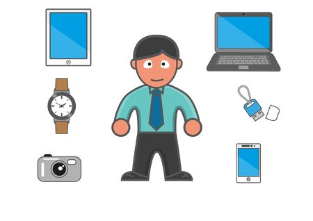 Man and his equipment in modern day, cartoon version.のイラスト素材