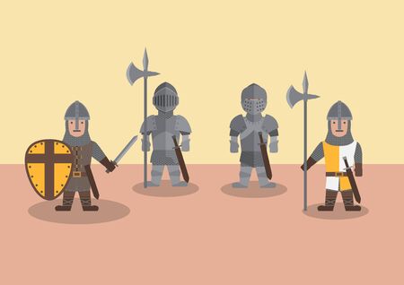 Vector medieval soldier flat graphicのイラスト素材