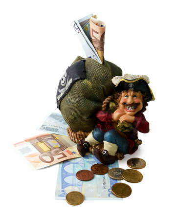 Coin box with money for a white backgroundの写真素材