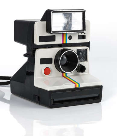 Vintage camera polaroid style on white backgroundの写真素材