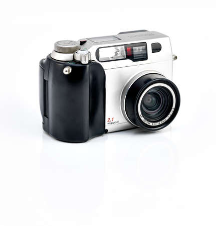 Vintage digital camera with 2 1 million pixels on white backgroundの写真素材