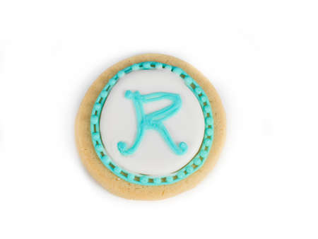 round baked biscuit with a letterの写真素材