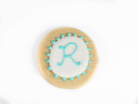 round baked biscuit with a letterの写真素材