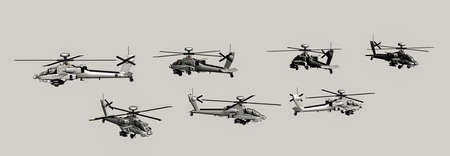 3d model of fighter helicopter from different angles, 3d render helicopter, Matte painting for chopper for vfx and video projectsの写真素材