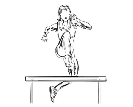 Hurdle Running Logo, Hurdle Runner woman Sketch drawing, Line art illustration of hurdle running girl, Silhouette of Hurdle runnerの写真素材