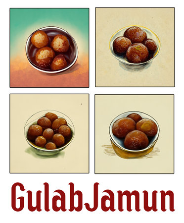 Indian Cousin Gulab jamun illustration, Gulab jamun Sketch drawing,  Gulab jamun abstract painting for decoration of hotel menu and bannerの写真素材