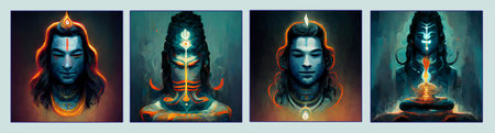 Abstract painting of lord Shiva, illustration of god Shiva, Color sketch drawing of indian god Shiva, Indian artの写真素材