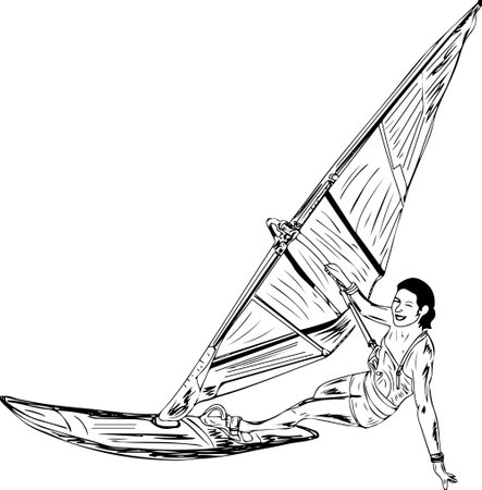 windsurfing sketch drawing, water sports Fun in the oceanの写真素材