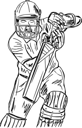 Legend cricket batsman of pakistan playing attractive shot,  sketch drawing of cricketer, cricket illustration silhouette clipart, cricket game cartoon doodleの写真素材