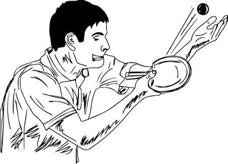vector illustration of a table tennis player, sketch drawing of a young   player, cartoon doodle drawing of a table tennis championの写真素材