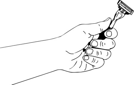 hand holding a shaving razor silhouette, razor in a female hand vector illustration. Barber's hand holding a razorの写真素材