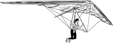 Adventure sports hang gliding outline vector illustration, sky diving sketch drawing, Extreme sports activity clip art and symbol, hang gliding cartoon drawingのイラスト素材
