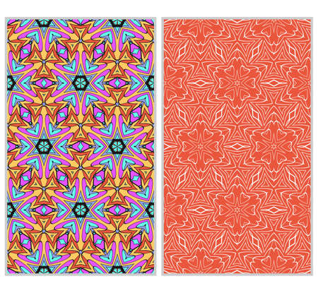 set of Abstract color pattern in the form of a multicolored mosaic with elements of lace and floral ornament.  illustration. For textiles, design, wallpapers, greeting cards, products for homeのイラスト素材