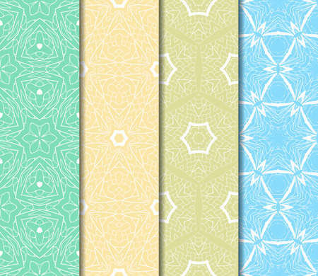 Set of 4 vertical elements to creating a seamless lace pattern with elements of floral ornament. Different colored bases.  illustration. For decorating invitations, fashion design, textilesのイラスト素材