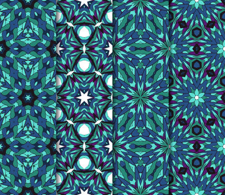 Vertical seamless patterns set, abstract floral geometric texture. Ornament for interior design, greeting cards, birthday or wedding invitations, paper print. Ethnic background in east style.のイラスト素材