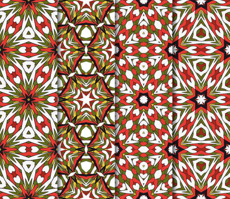 Vertical seamless patterns set, abstract floral geometric texture. Ornament for interior design, greeting cards, birthday or wedding invitations, paper print. Ethnic background in east style.のイラスト素材