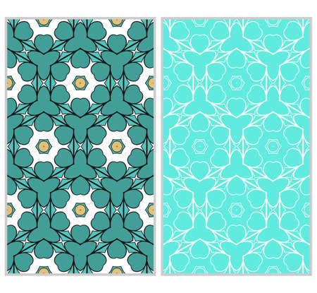 Vertical seamless patterns set, abstract floral geometric texture. Ornament for interior design, greeting cards, birthday or wedding invitations, paper print. Ethnic background in east style.のイラスト素材
