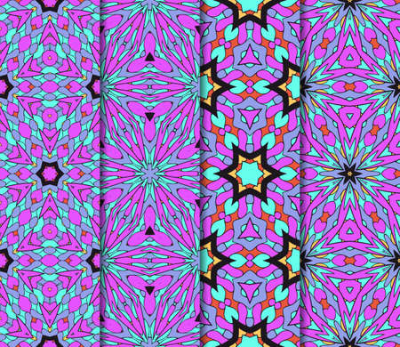 Set of seamless floral pattern with hand drawn texture. Ornament for interior design, greeting cards, birthday or wedding invitations, fabric print. Ethnic background in arabian style.のイラスト素材