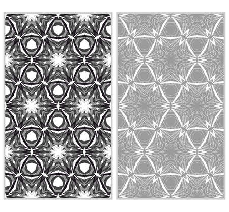 set of 2 vertical seamless patterns. The left is a colored pattern in the style of a kaleidoscope mosaic. The right a lacy texture with floral ornament. vector illustration.のイラスト素材