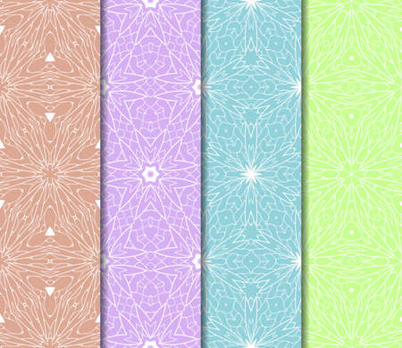 Set of 4 vertical elements to creating a seamless lace pattern with elements of floral ornament. Different colored bases. vector illustration. For decorating invitations, fashion design, textilesのイラスト素材