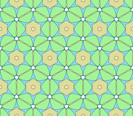 Easy festive ornament from abstract flower in the style of geometric transformations. Vector. For registration backgrounds, greeting cards, design. Seamless pattern.のイラスト素材