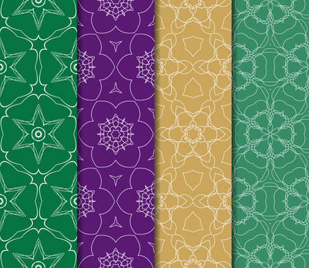 Set of 4 vertical geometric pattern in floral lace style. Ethnic ornament. Vector illustration. For decorating invitations, fashion design, textilesのイラスト素材