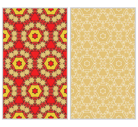 Vertical seamless patterns set, abstract floral geometric texture. Ornament for interior design, greeting cards, birthday or wedding invitations, paper print. Ethnic background in east style.のイラスト素材