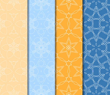 Set of 4 vertical geometric pattern in floral lace style. Ethnic ornament. Vector illustration. For decorating invitations, fashion design, textilesのイラスト素材