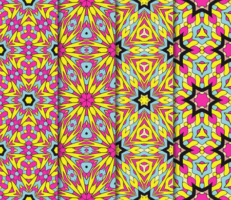 Vertical seamless patterns set, abstract floral geometric texture. Ornament for interior design, greeting cards, birthday or wedding invitations, paper print. Ethnic background in east style.のイラスト素材