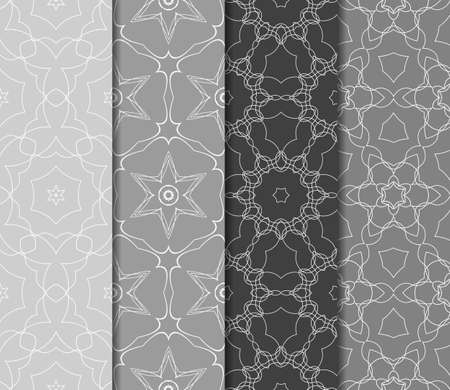 Set of 4 vertical geometric pattern in floral lace style. Ethnic ornament. Vector illustration. For decorating invitations, fashion design, textilesのイラスト素材