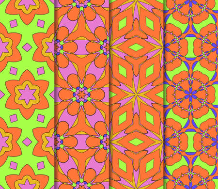 Abstract color pattern set in the form of a multicolored mosaic with elements of lace and floral ornament. vector illustration. For textiles, design, wallpapers, greeting cards, products for homeのイラスト素材