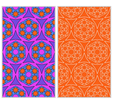 Vertical seamless patterns set, abstract floral geometric texture. Ornament for interior design, greeting cards, birthday or wedding invitations, paper print. Ethnic background in east style.のイラスト素材