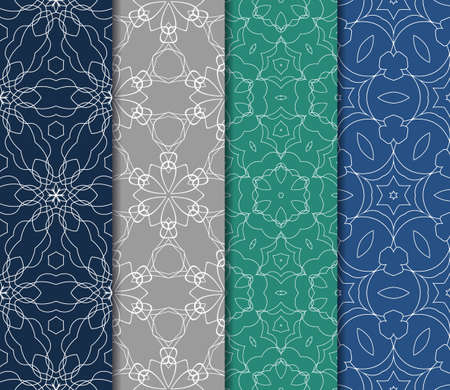 Set of 4 vertical geometric pattern in floral lace style. Ethnic ornament. Vector illustration. For decorating invitations, fashion design, textilesのイラスト素材