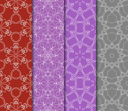 Set of 4 vertical geometric pattern in floral lace style. Ethnic ornament. Vector illustration. For decorating invitations, fashion design, textilesのイラスト素材